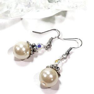 Pearl Crystal Earrings Glass Ivory Pearl
